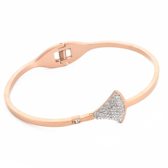 Crystal Rhinestone Ginkgo Leaf Bracelet Stainless Steel Hinged Bangle NWOT 2/$20 - Picture 2 of 3